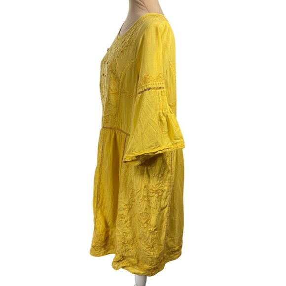Akemi + Kin Tunic Dress Yellow Gold Slip Embroidery Bell Sleeve Size XL Extra La - Picture 3 of 14